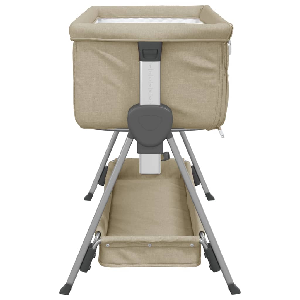 vidaXL Pat pentru copii cu saltea, gri taupe, pânză textil vidaXL Pat pentru copii cu saltea, gri taupe, pânză textil