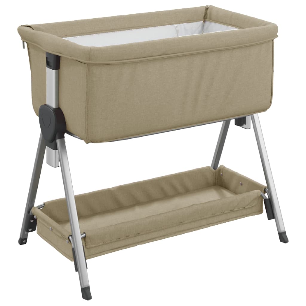 vidaXL Pat pentru copii cu saltea, gri taupe, pânză textil vidaXL Pat pentru copii cu saltea, gri taupe, pânză textil