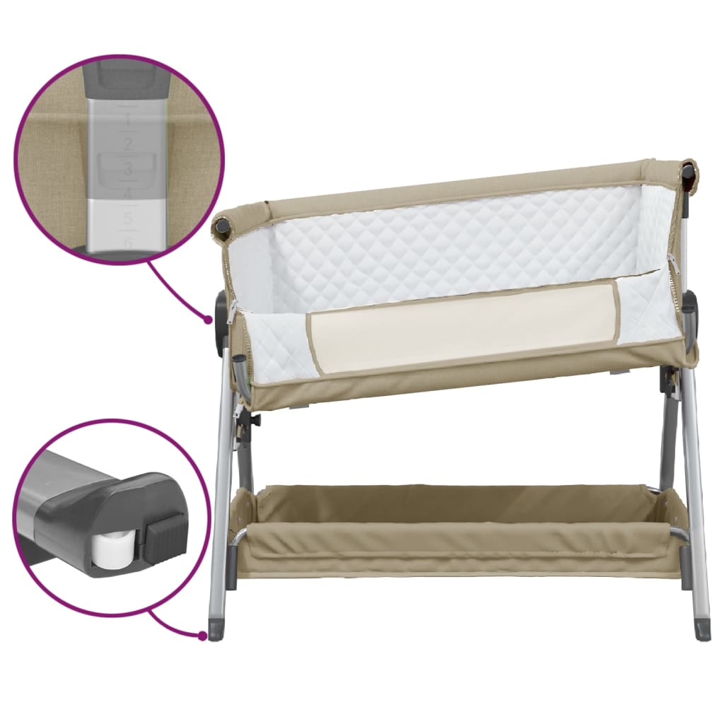 vidaXL Pat pentru copii cu saltea, gri taupe, pânză textil vidaXL Pat pentru copii cu saltea, gri taupe, pânză textil