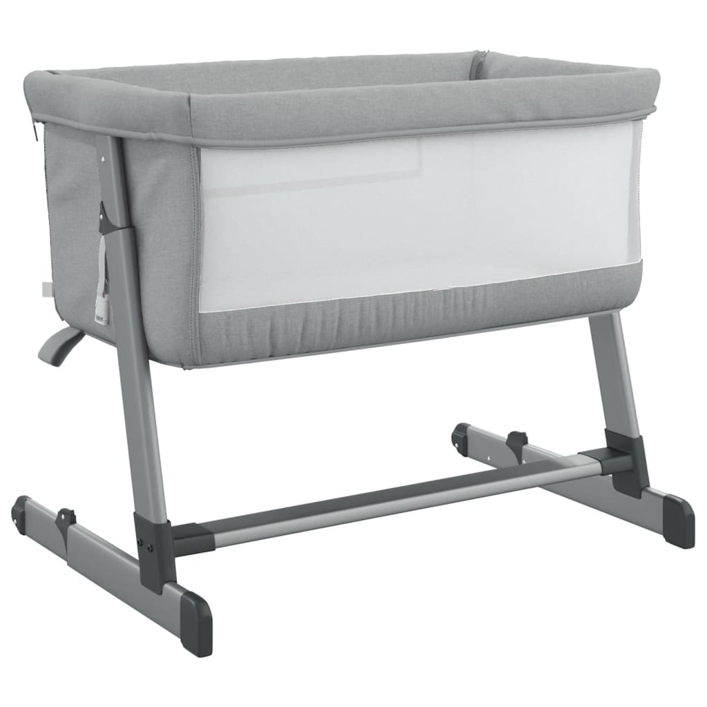 vidaXL Pat pentru copii cu saltea, gri deschis, pânză textil vidaXL Pat pentru copii cu saltea, gri deschis, pânză textil
