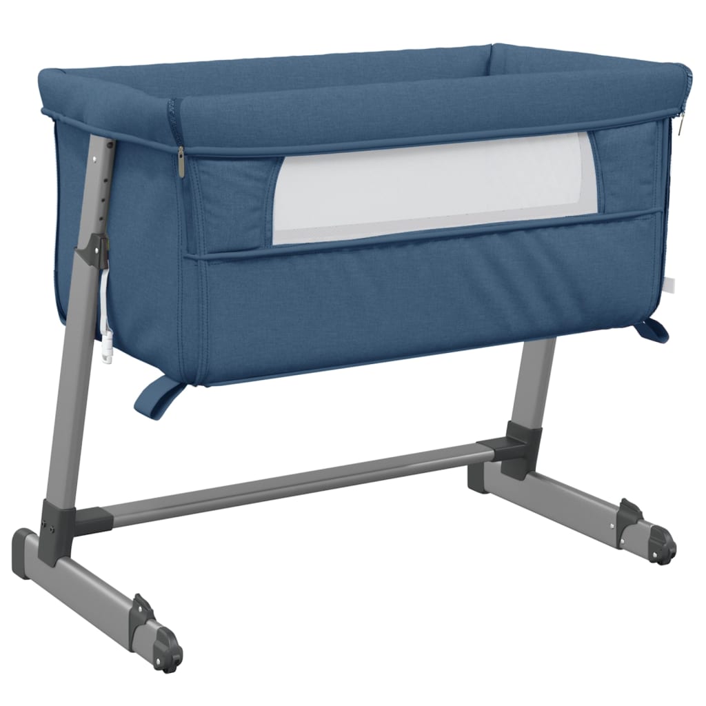 vidaXL Pat pentru copii cu saltea, bleumarin, pânză textil vidaXL Pat pentru copii cu saltea, bleumarin, pânză textil