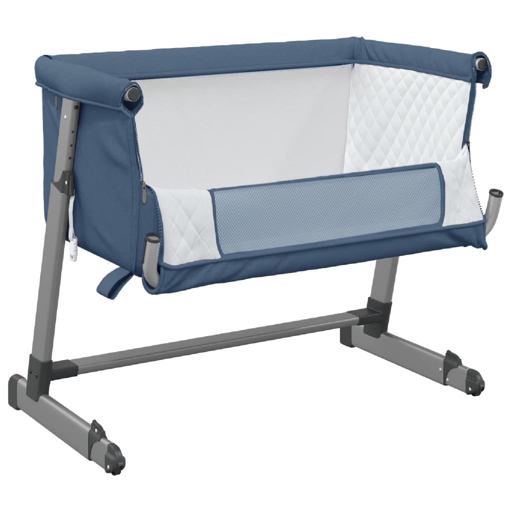 vidaXL Pat pentru copii cu saltea, bleumarin, pânză textil vidaXL Pat pentru copii cu saltea, bleumarin, pânză textil