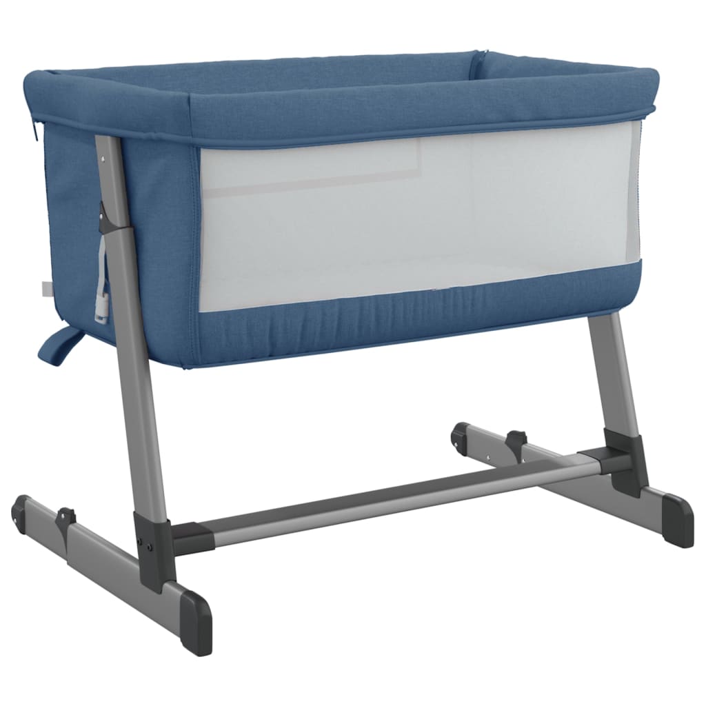 vidaXL Pat pentru copii cu saltea, bleumarin, pânză textil vidaXL Pat pentru copii cu saltea, bleumarin, pânză textil