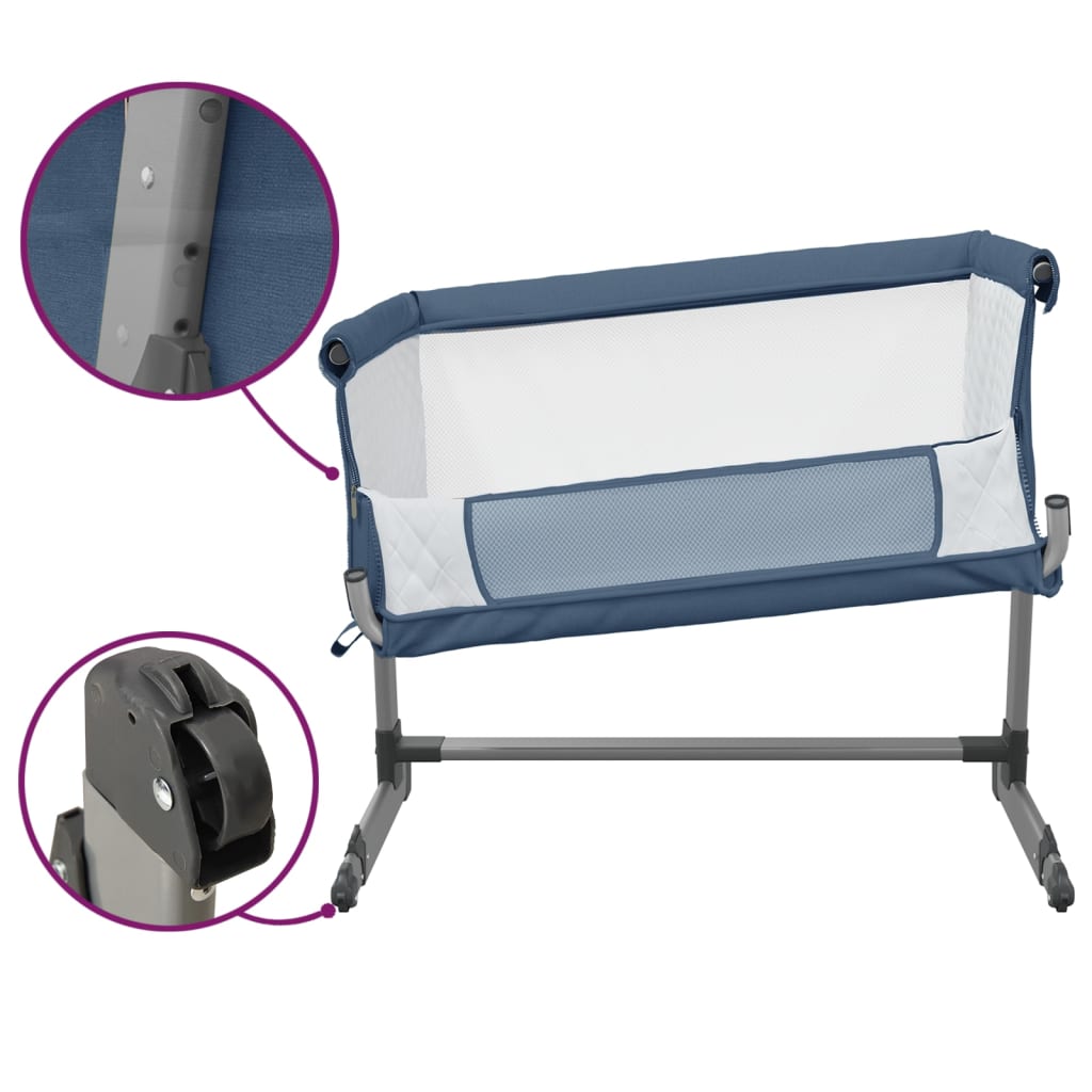 vidaXL Pat pentru copii cu saltea, bleumarin, pânză textil vidaXL Pat pentru copii cu saltea, bleumarin, pânză textil