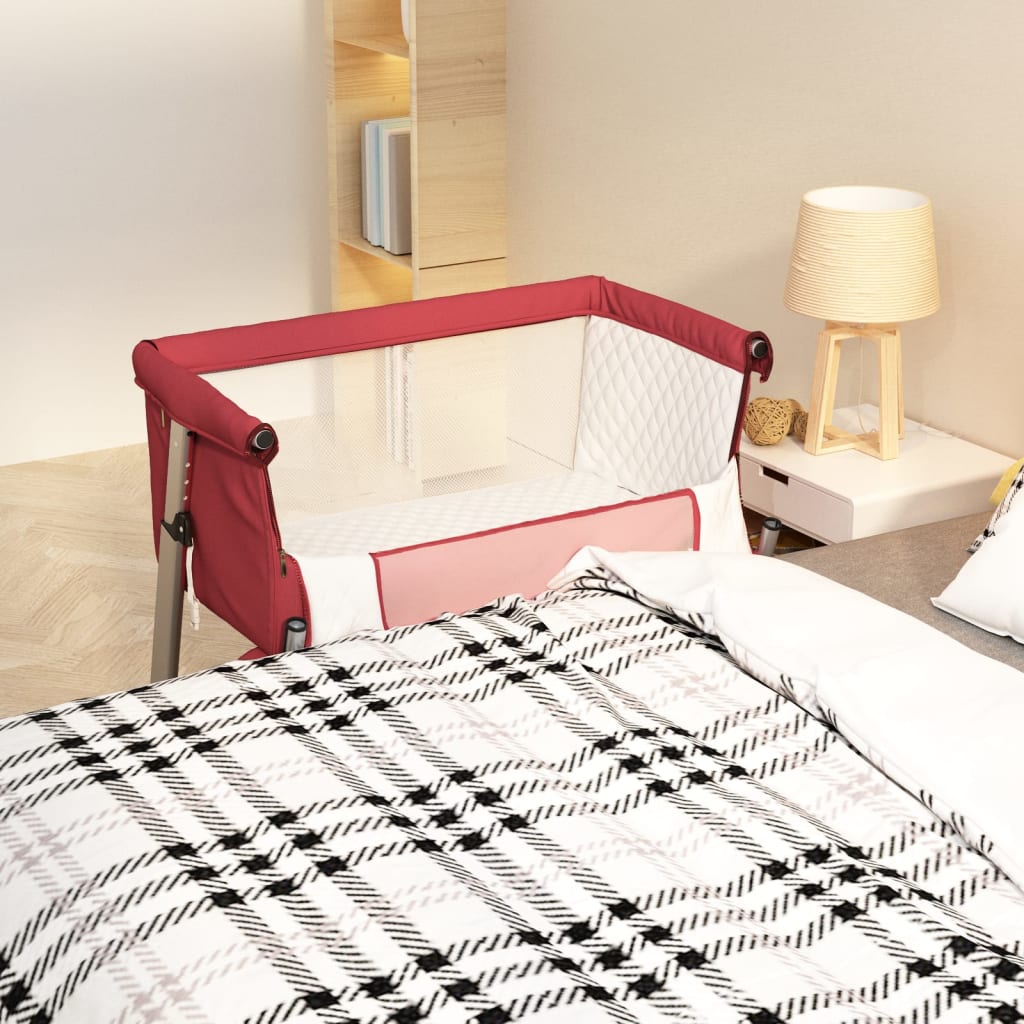 vidaXL Pat pentru copii cu saltea, roșu, pânză textil vidaXL Pat pentru copii cu saltea, roșu, pânză textil