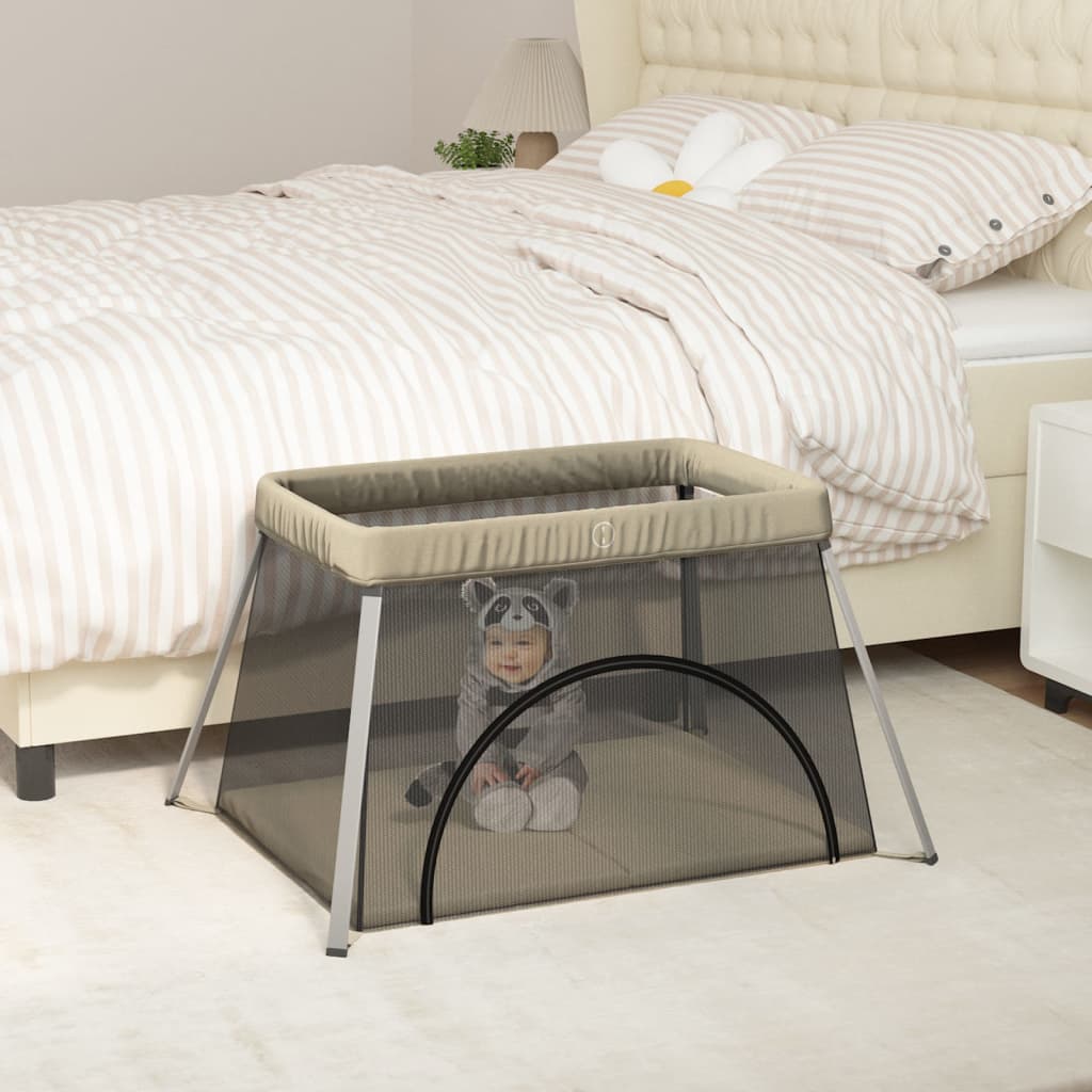 vidaXL Țarc pentru copii cu saltea, gri taupe, pânză textil vidaXL Țarc pentru copii cu saltea, gri taupe, pânză textil