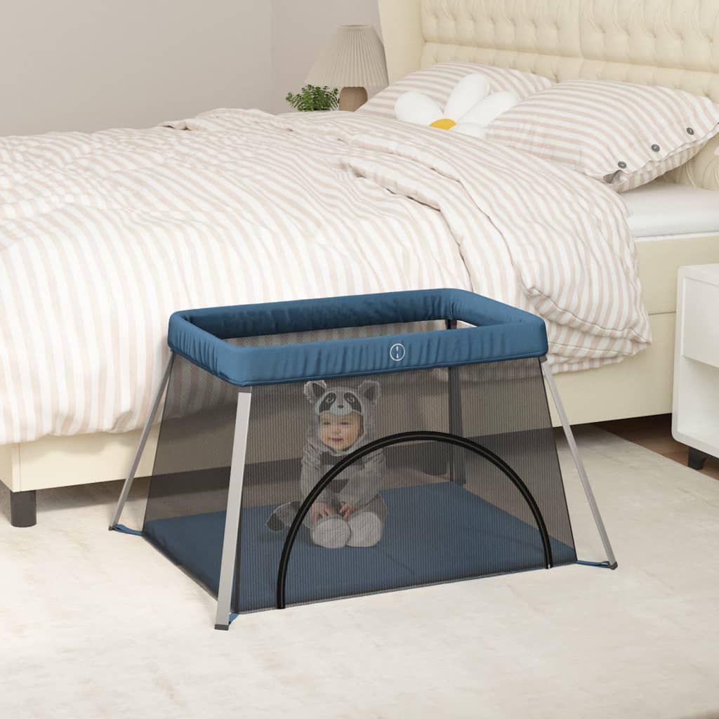 vidaXL Țarc pentru copii cu saltea, bleumarin, pânză textil vidaXL Țarc pentru copii cu saltea, bleumarin, pânză textil