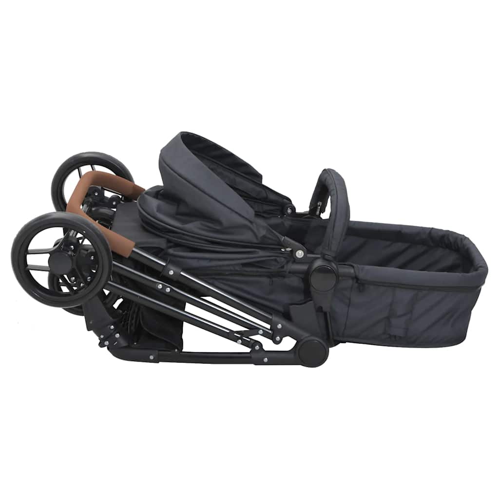 vidaXL Cărucior pentru copii 2-în-1, antracit şi negru, oțel