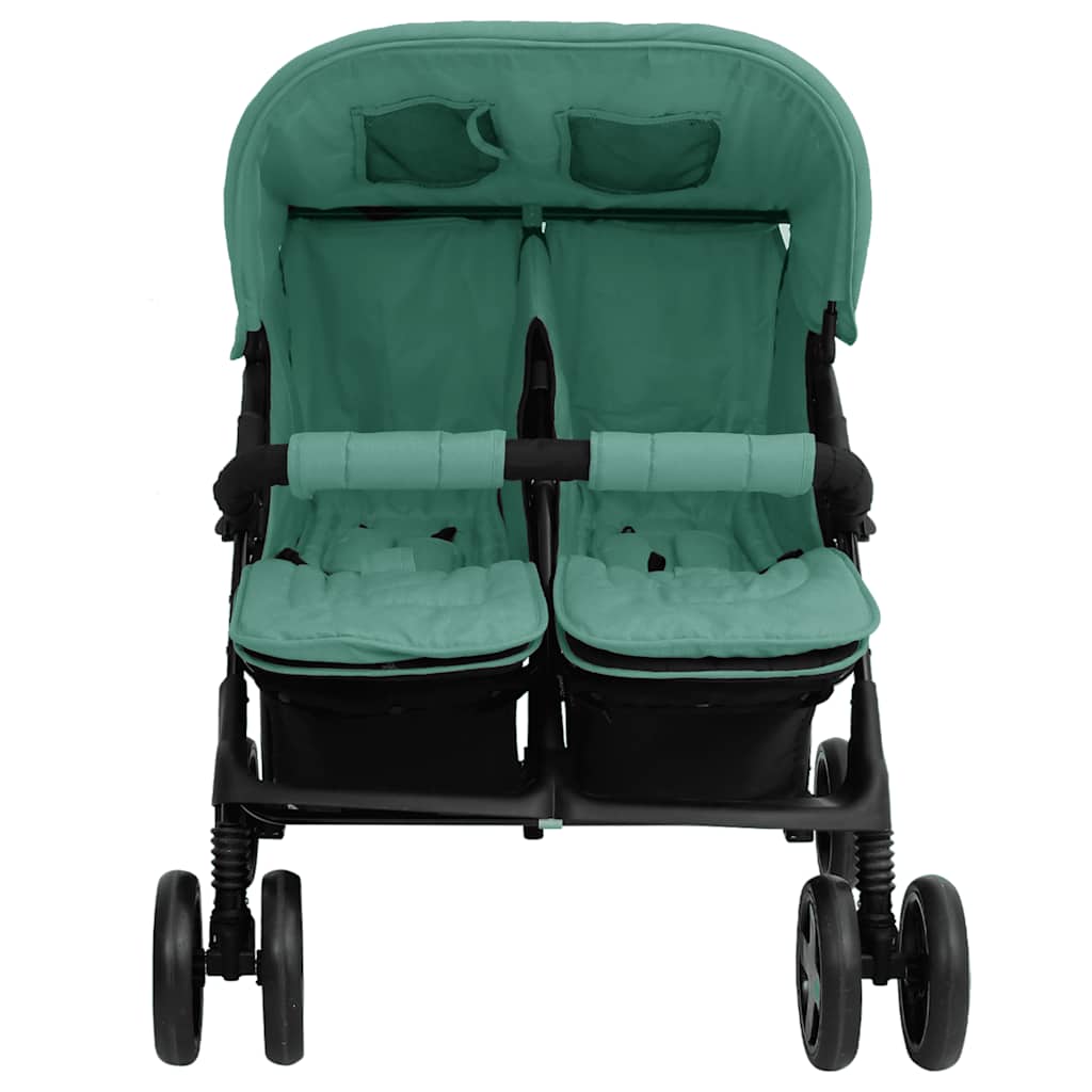 vidaXL Cărucior pentru gemeni, verde, oțel vidaXL Cărucior pentru gemeni, verde, oțel