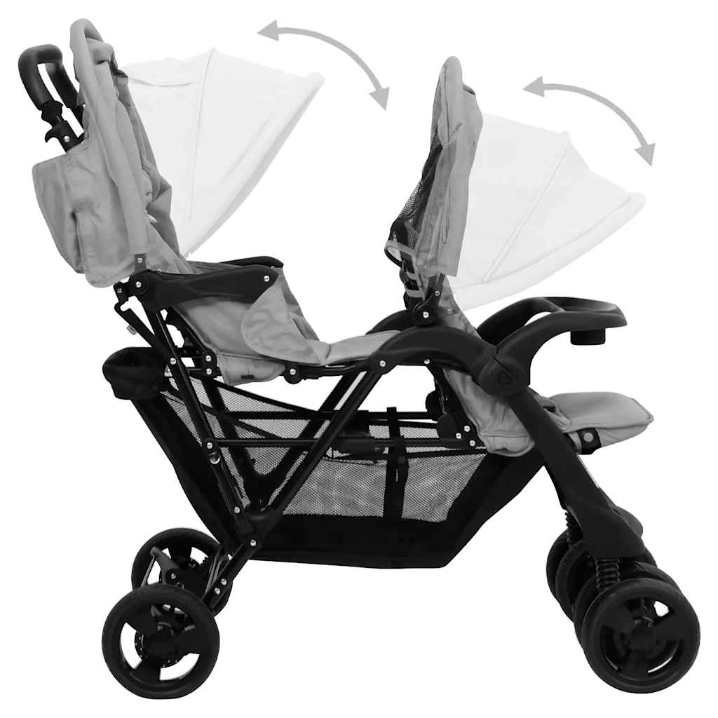 vidaXL Cărucior pentru gemeni în tandem, gri deschis, oțel vidaXL Cărucior pentru gemeni în tandem, gri deschis, oțel