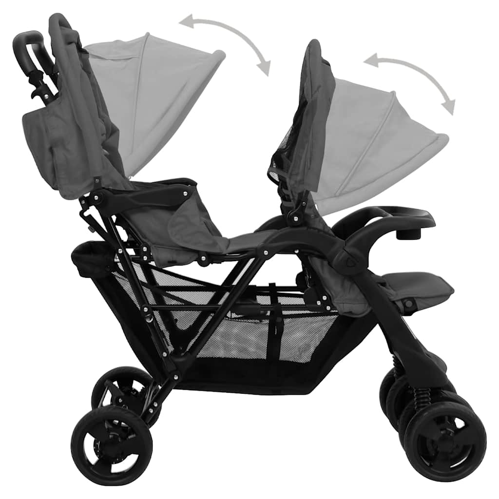 vidaXL Cărucior pentru gemeni în tandem, gri închis, oțel vidaXL Cărucior pentru gemeni în tandem, gri închis, oțel