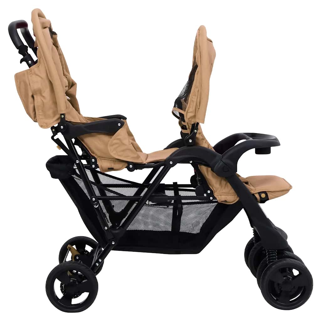 vidaXL Cărucior pentru gemeni în tandem, gri taupe, oțel vidaXL Cărucior pentru gemeni în tandem, gri taupe, oțel