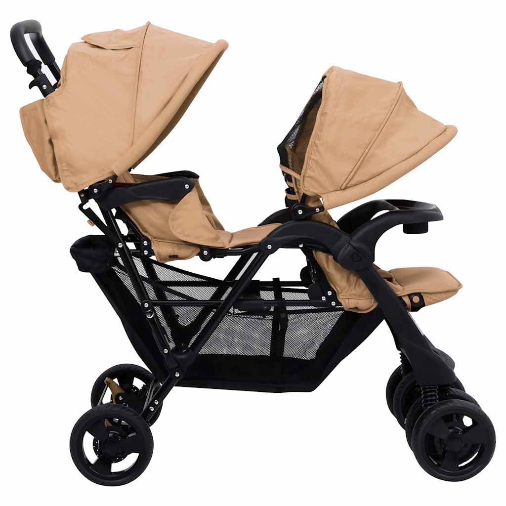 vidaXL Cărucior pentru gemeni în tandem, gri taupe, oțel vidaXL Cărucior pentru gemeni în tandem, gri taupe, oțel