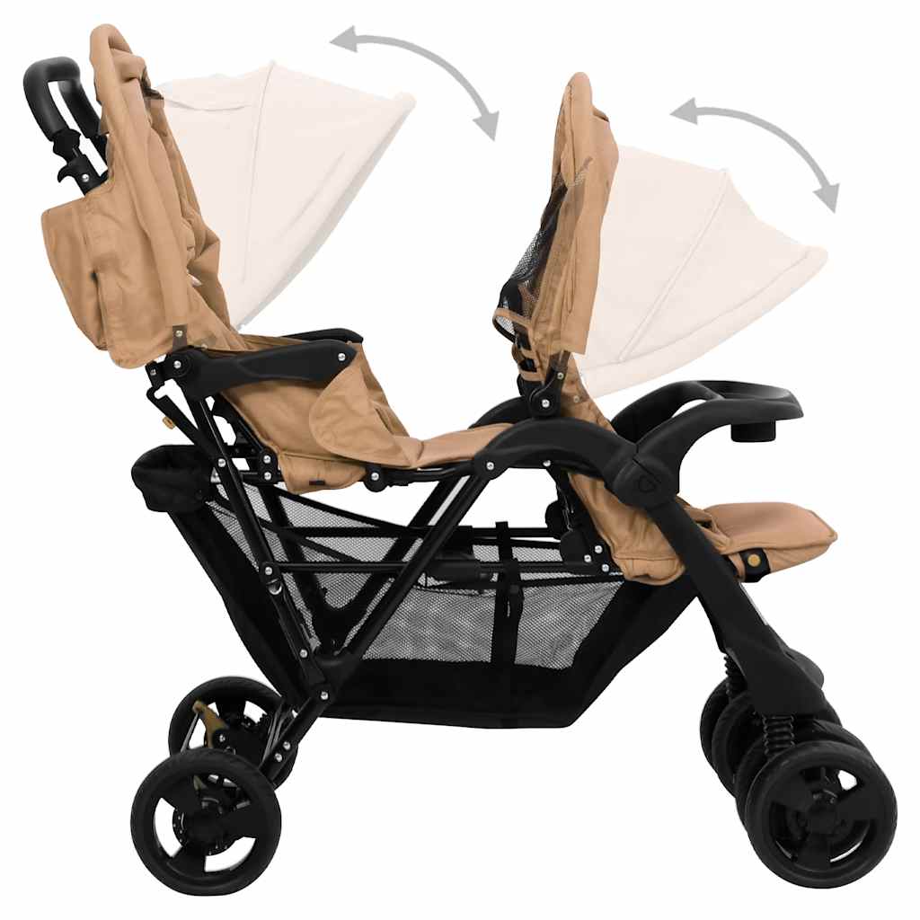 vidaXL Cărucior pentru gemeni în tandem, gri taupe, oțel vidaXL Cărucior pentru gemeni în tandem, gri taupe, oțel