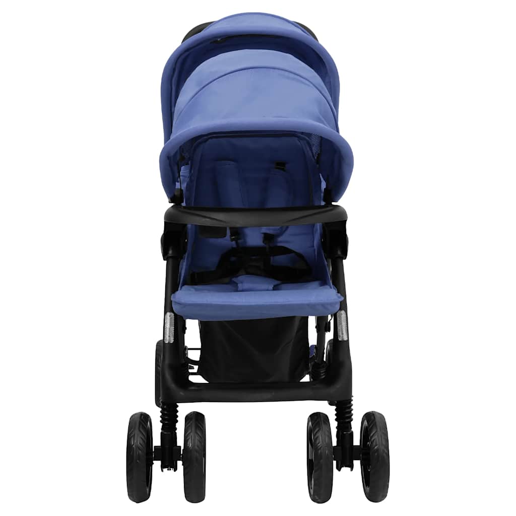 vidaXL Cărucior pentru gemeni în tandem, bleumarin, oțel