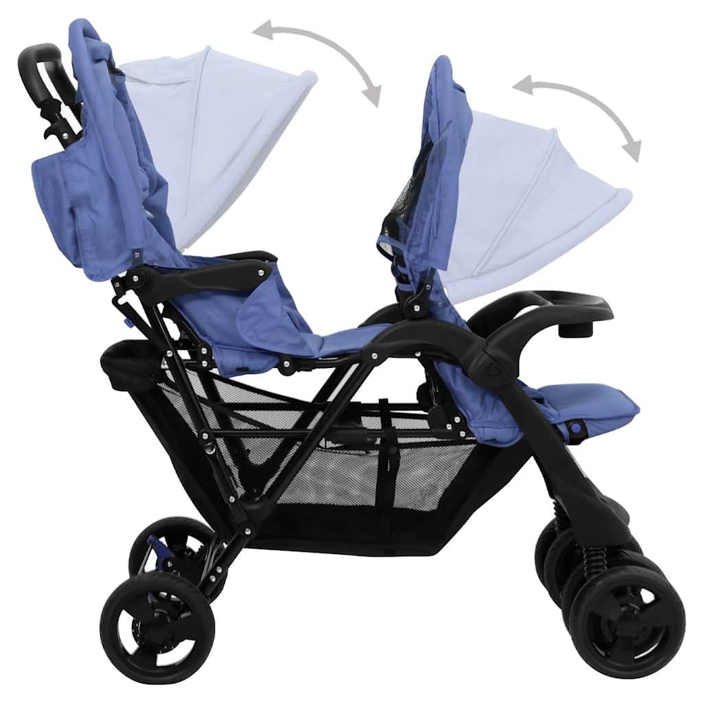 vidaXL Cărucior pentru gemeni în tandem, bleumarin, oțel