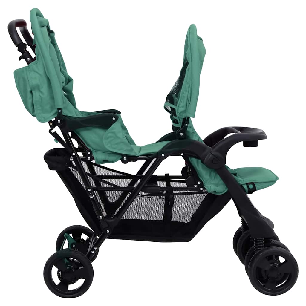 vidaXL Cărucior pentru gemeni în tandem, verde, oțel vidaXL Cărucior pentru gemeni în tandem, verde, oțel