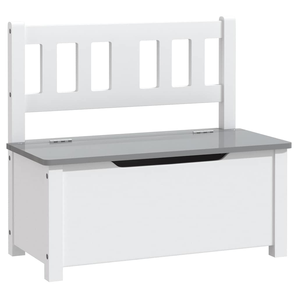vidaXL Bancă de depozitare pentru copii, alb/gri, 60x30x55 cm, MDF vidaXL Bancă de depozitare pentru copii, alb/gri, 60x30x55 cm, MDF