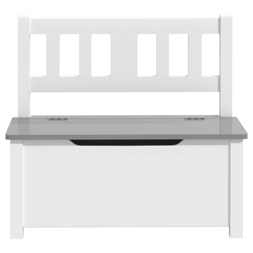 vidaXL Bancă de depozitare pentru copii, alb/gri, 60x30x55 cm, MDF vidaXL Bancă de depozitare pentru copii, alb/gri, 60x30x55 cm, MDF
