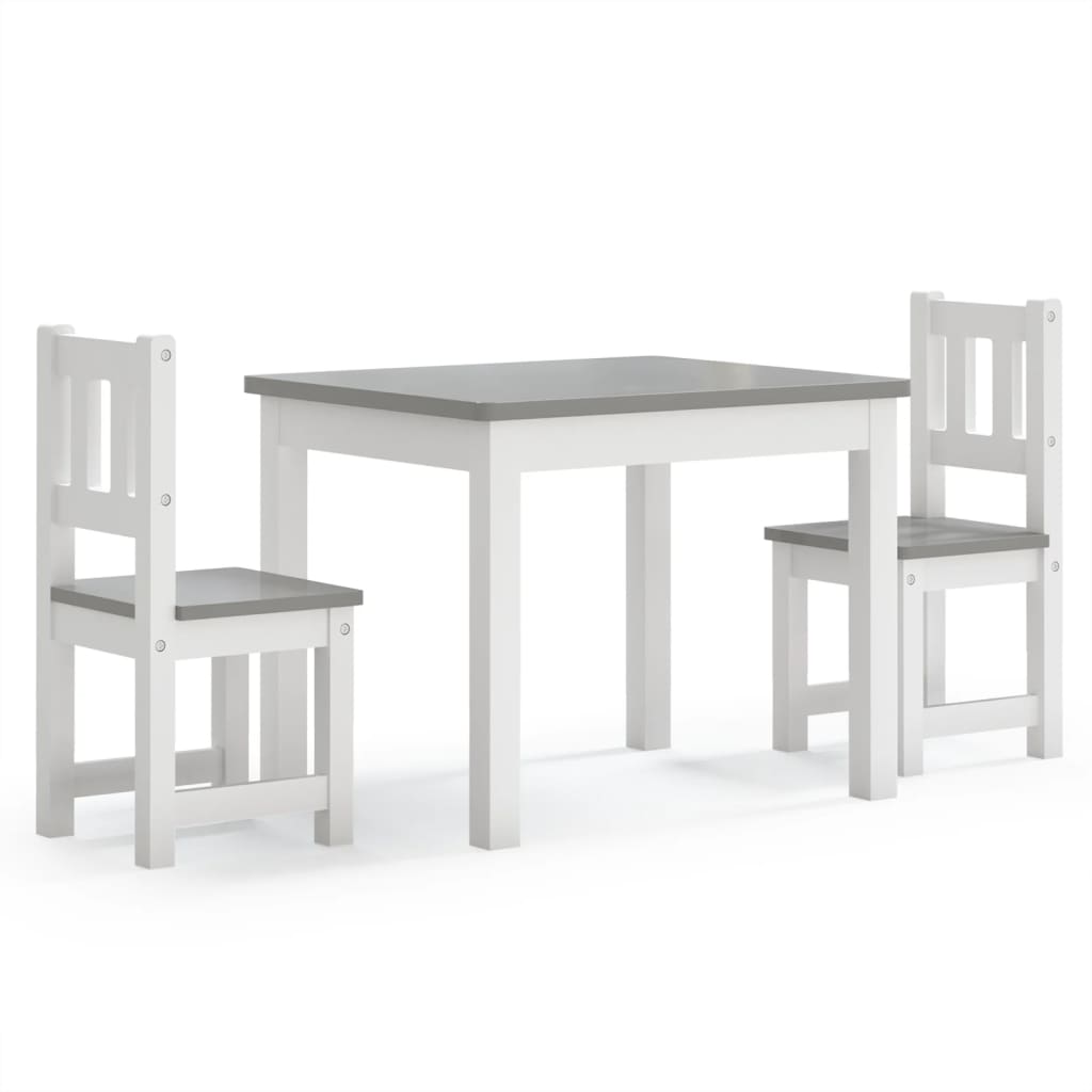 vidaXL Set masă&scaun pentru copii, 3 piese, alb și gri, MDF vidaXL Set masă&scaun pentru copii, 3 piese, alb și gri, MDF