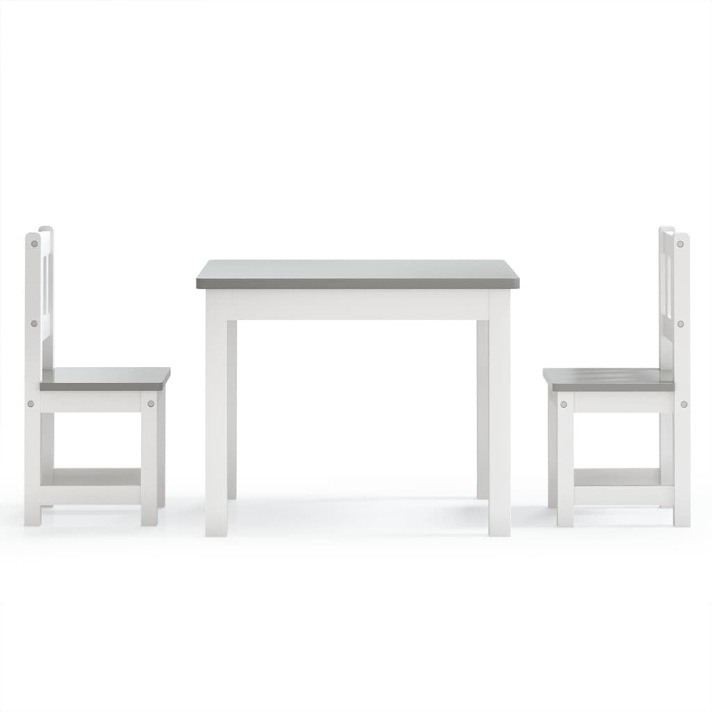 vidaXL Set masă&scaun pentru copii, 3 piese, alb și gri, MDF vidaXL Set masă&scaun pentru copii, 3 piese, alb și gri, MDF