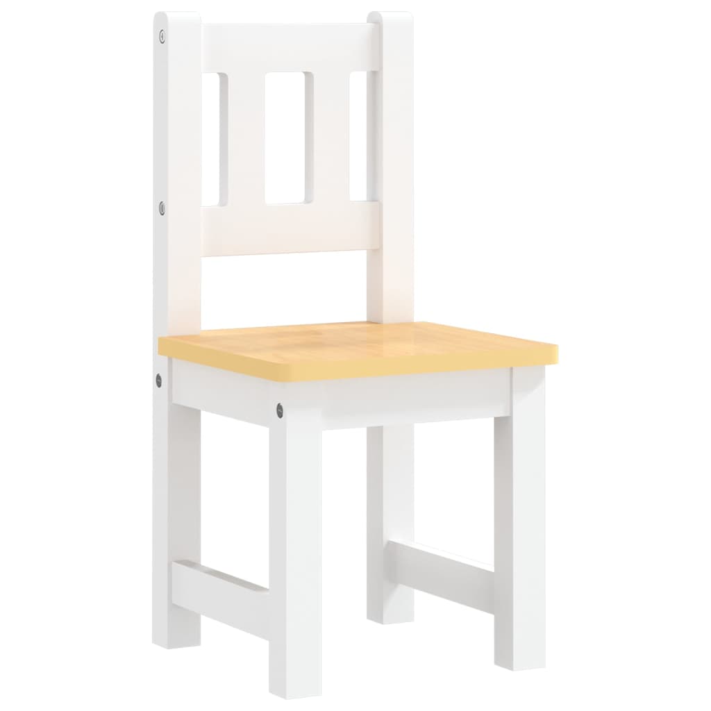 vidaXL Set masă&scaune pentru copii, 3 piese, alb și bej, MDF vidaXL Set masă&scaune pentru copii, 3 piese, alb și bej, MDF