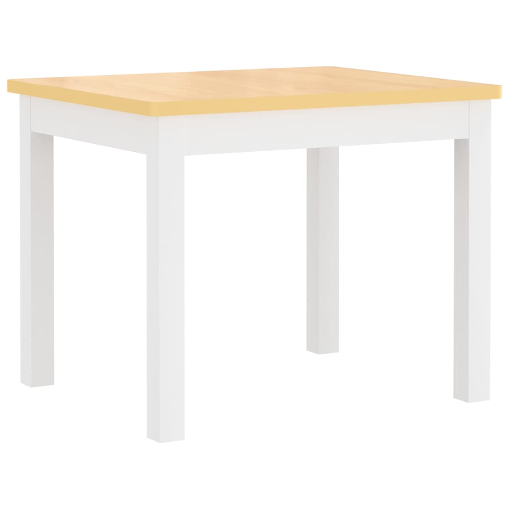 vidaXL Set masă&scaune pentru copii, 3 piese, alb și bej, MDF vidaXL Set masă&scaune pentru copii, 3 piese, alb și bej, MDF
