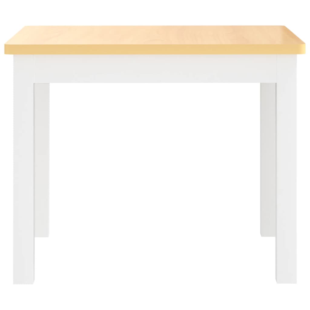 vidaXL Set masă&scaune pentru copii, 3 piese, alb și bej, MDF vidaXL Set masă&scaune pentru copii, 3 piese, alb și bej, MDF