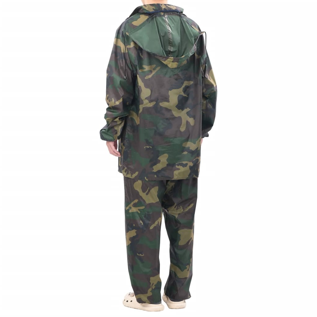 Costum de ploaie, 2 piese, cu glugă, imprimeu camuflaj, XXL