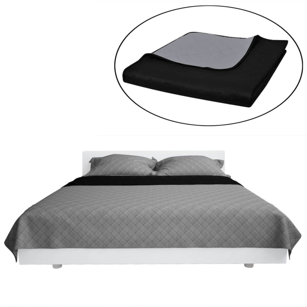 Cuvertură matlasată cu două fețe, negru/gri, 170 x 210 cm Cuvertură matlasată cu două fețe, negru/gri, 170 x 210 cm