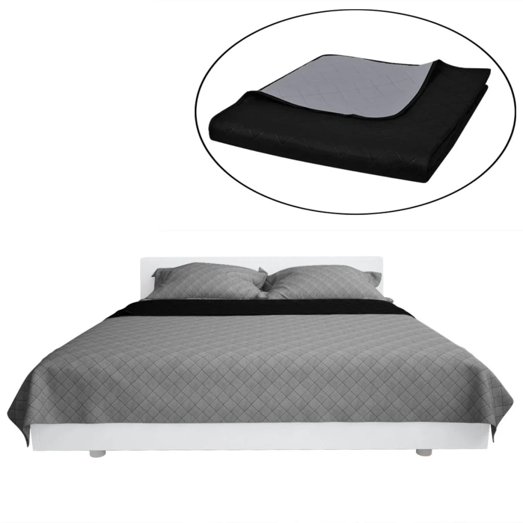 Cuvertură matlasată cu două fețe, negru/gri, 230 x 260 cm Cuvertură matlasată cu două fețe, negru/gri, 230 x 260 cm