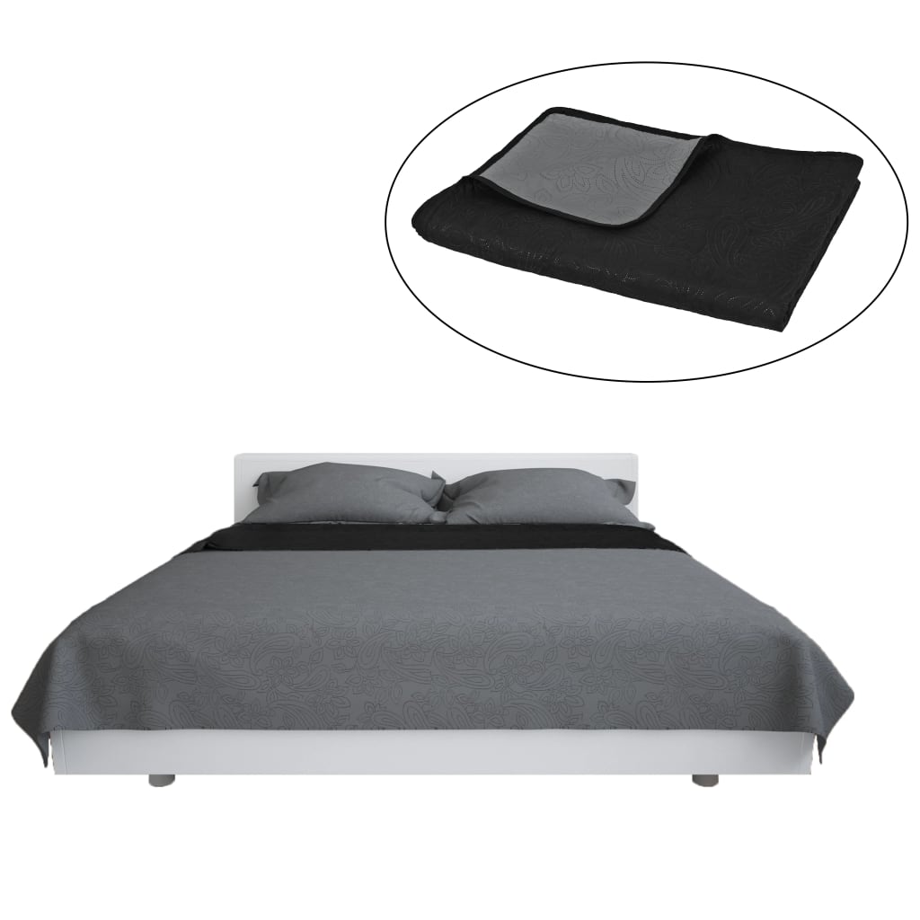 vidaXL Cuvertură matlasată cu două fețe, 220x240 cm, gri și negru vidaXL Cuvertură matlasată cu două fețe, 220x240 cm, gri și negru