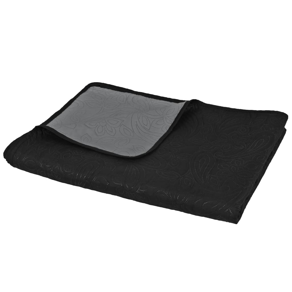 vidaXL Cuvertură matlasată cu două fețe, 220x240 cm, gri și negru vidaXL Cuvertură matlasată cu două fețe, 220x240 cm, gri și negru
