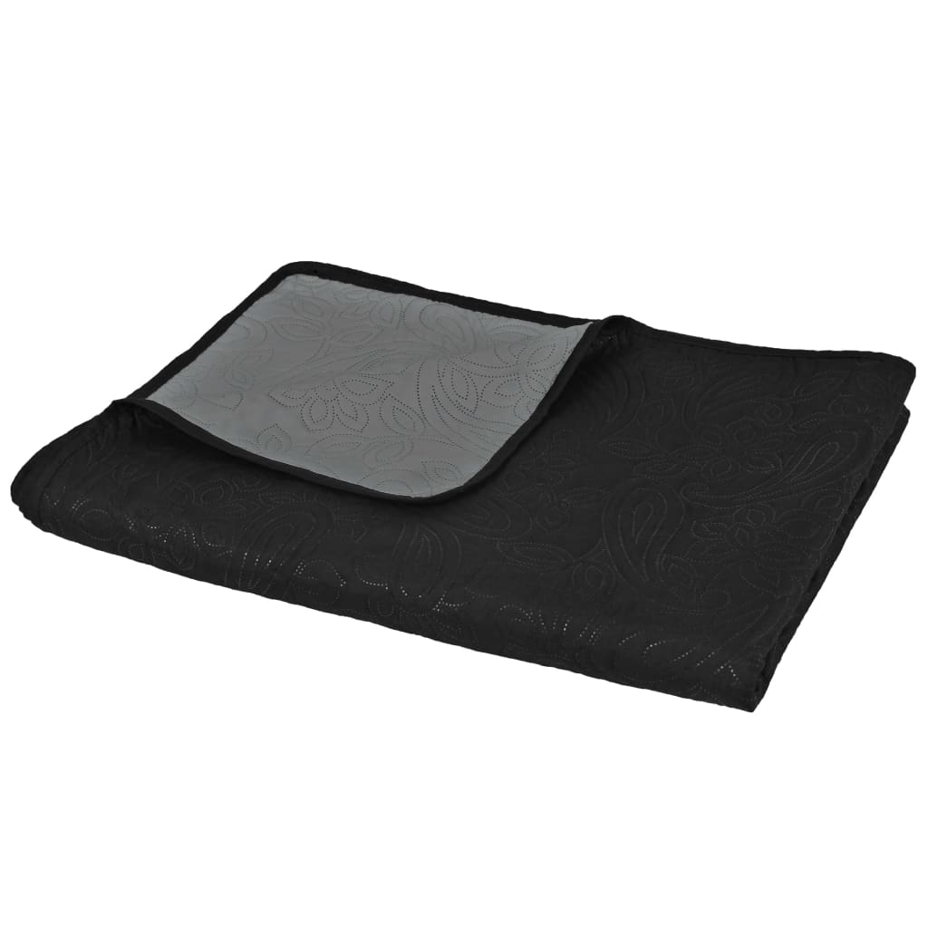 vidaXL Cuvertură matlasată cu două fețe, 230x260 cm, gri și negru