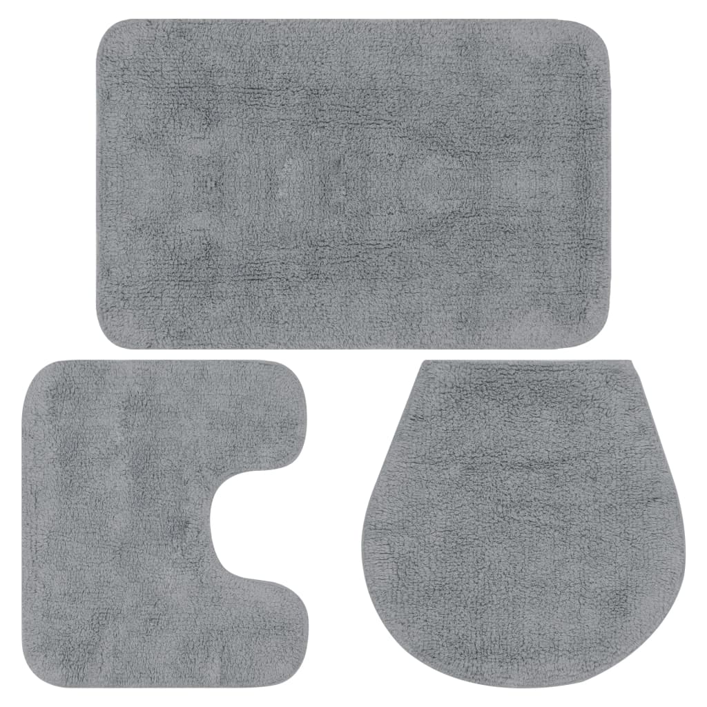 vidaXL Set covorașe baie, 3 piese, gri, material textil vidaXL Set covorașe baie, 3 piese, gri, material textil