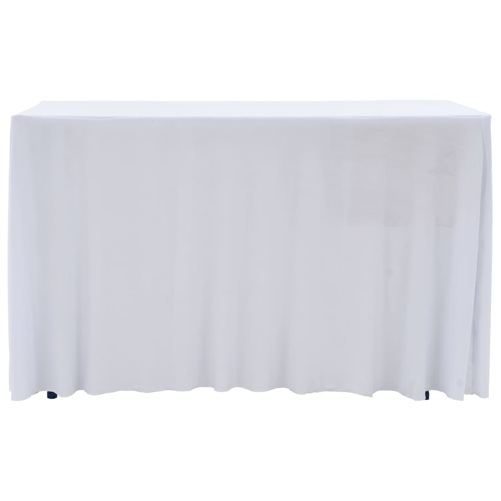 vidaXL Huse elastice de masă cu fustă, 2 buc., alb, 243x76x74 cm vidaXL Huse elastice de masă cu fustă, 2 buc., alb, 243x76x74 cm