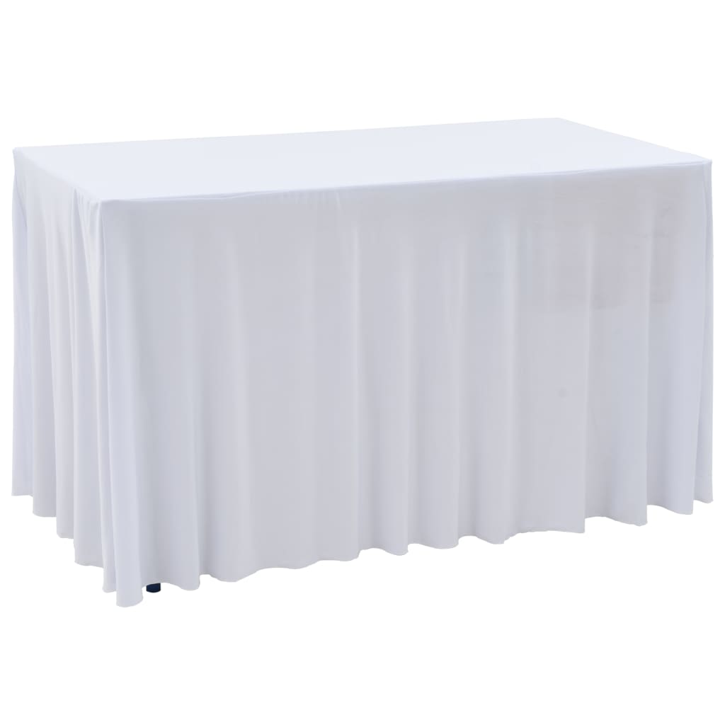 vidaXL Huse elastice de masă cu fustă, 2 buc., alb, 243x76x74 cm vidaXL Huse elastice de masă cu fustă, 2 buc., alb, 243x76x74 cm