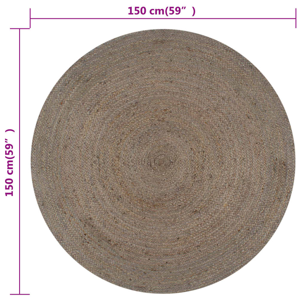 vidaXL Covor manual, gri, 150 cm, iută, rotund