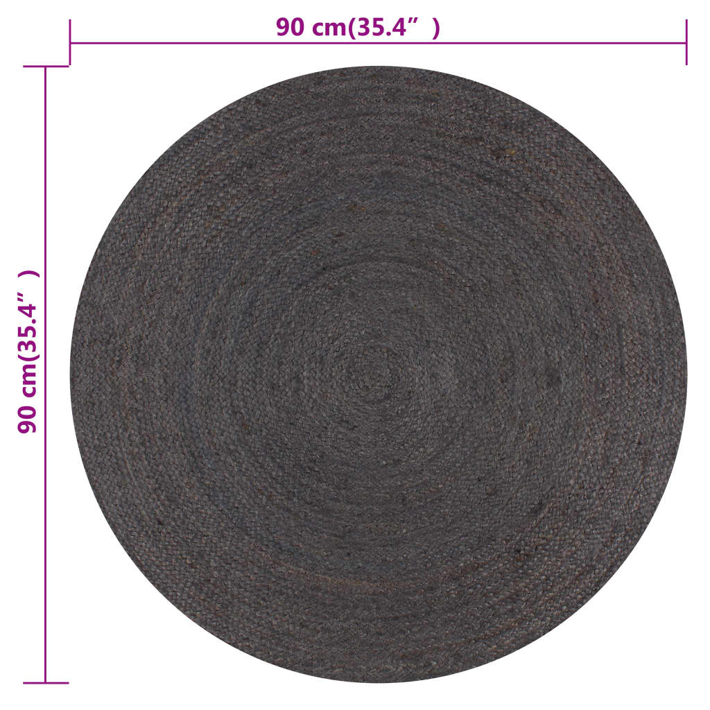 vidaXL Covor manual, gri închis, 90 cm, iută, rotund