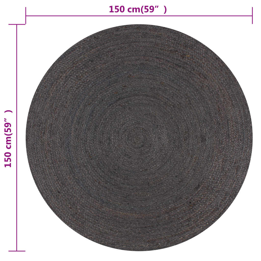 vidaXL Covor manual, gri închis, 150 cm, iută, rotund