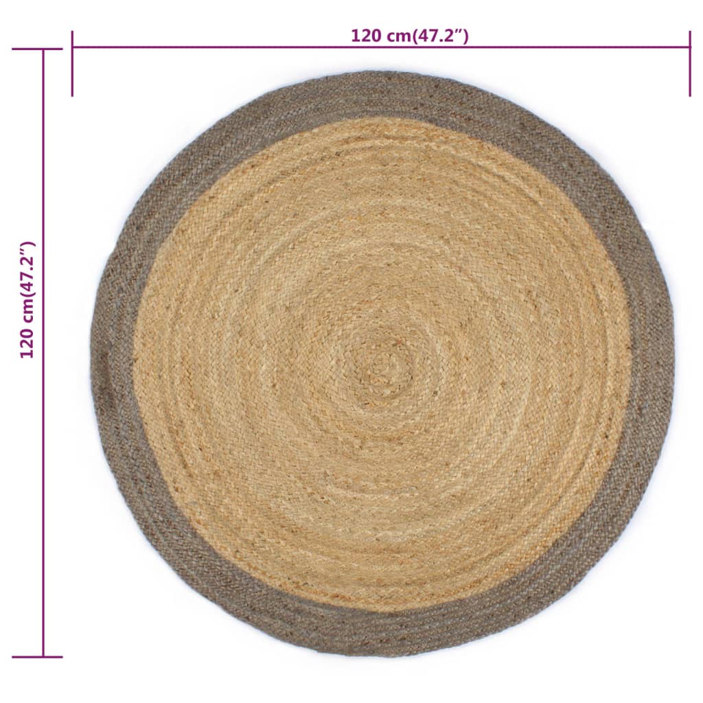 vidaXL Covor manual cu margine gri, 120 cm, iută