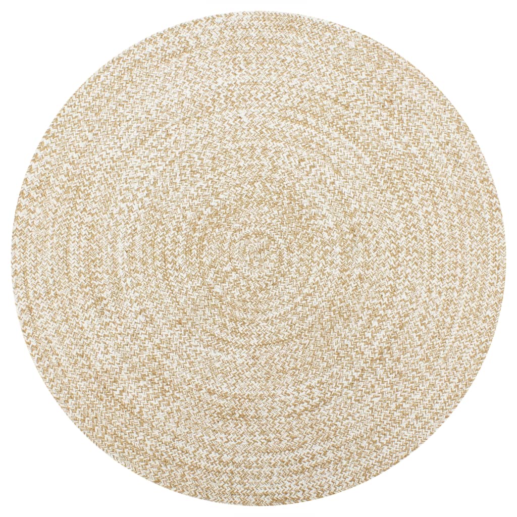 vidaXL Covor manual, alb și natural, 120 cm, iută vidaXL Covor manual, alb și natural, 120 cm, iută