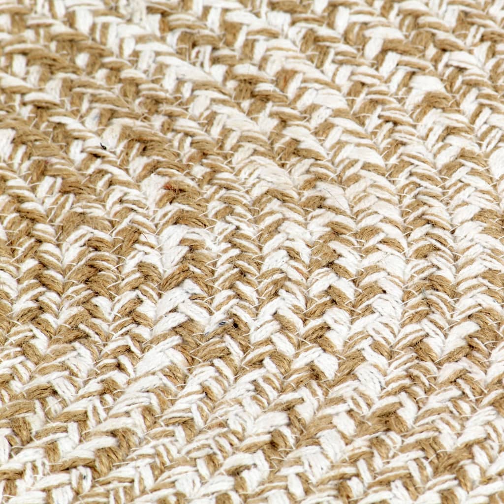 vidaXL Covor manual, alb și natural, 150 cm, iută vidaXL Covor manual, alb și natural, 150 cm, iută