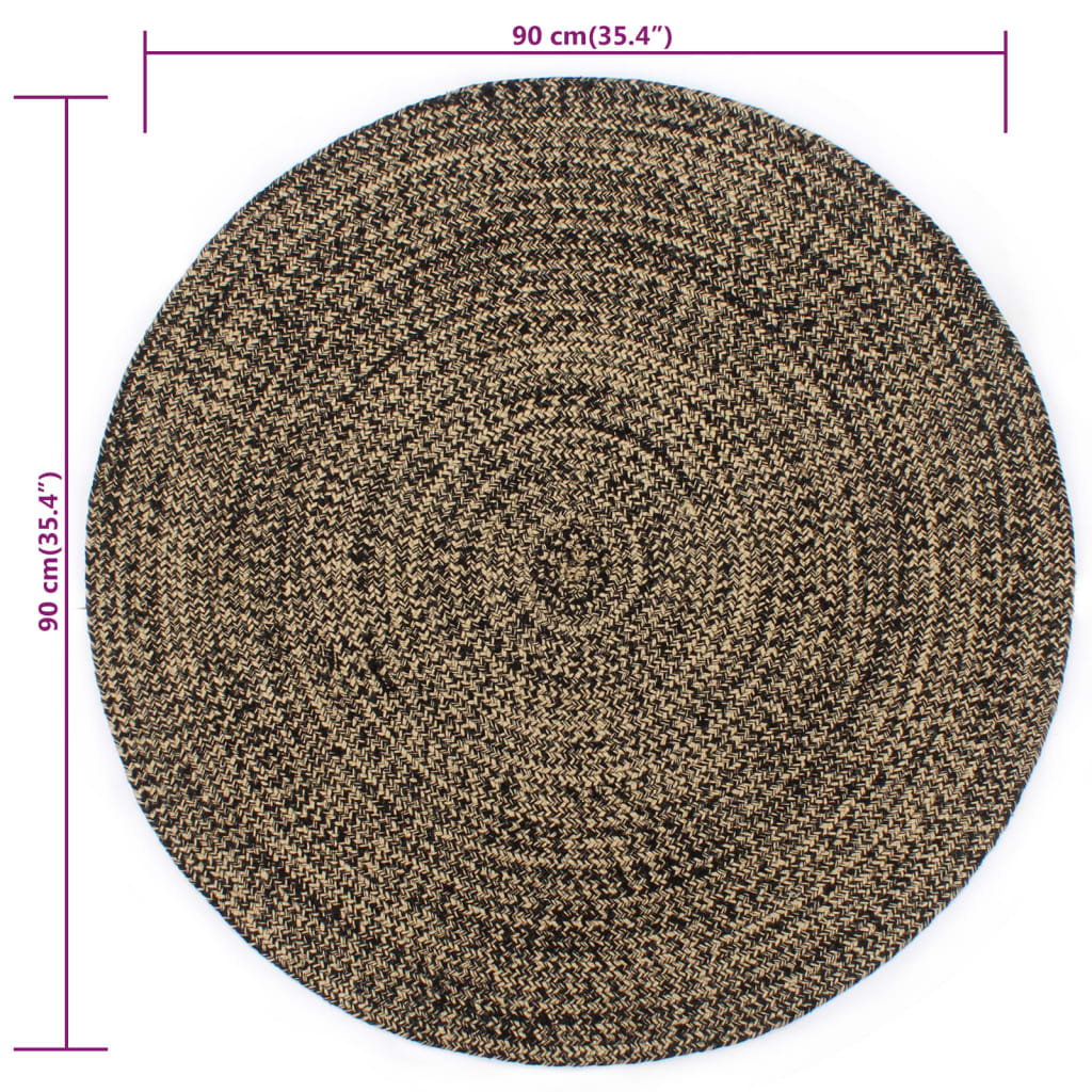 vidaXL Covor manual, negru și natural, 90 cm, iută
