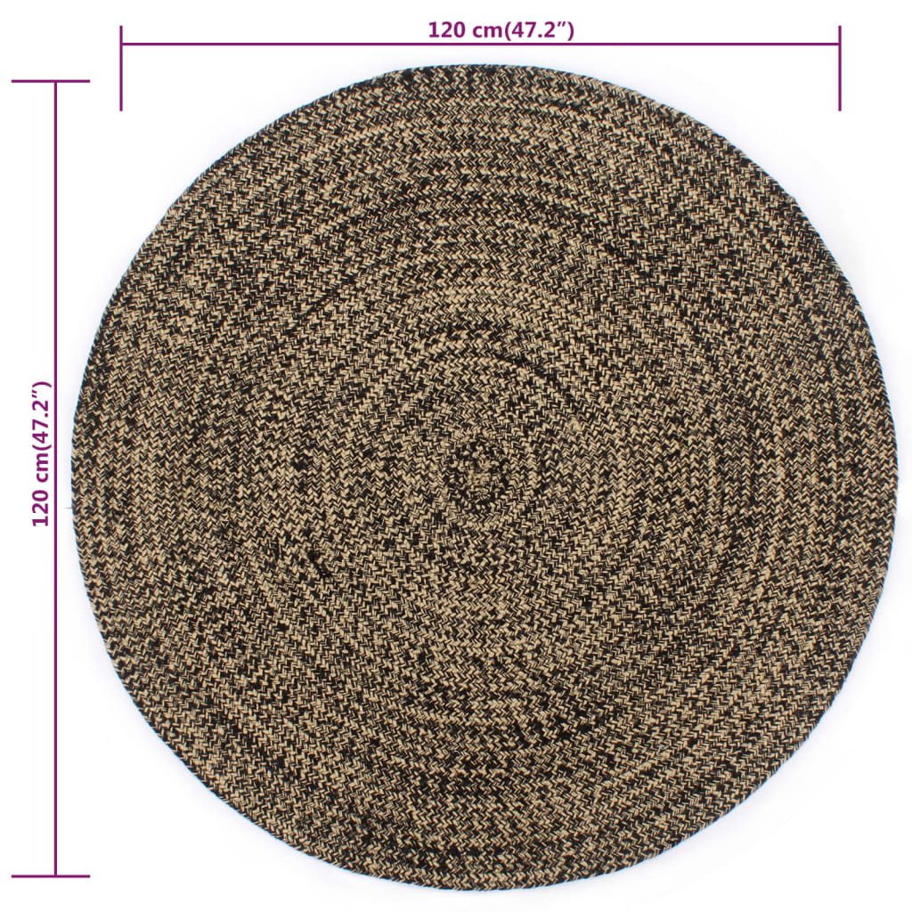 vidaXL Covor manual, negru și natural, 120 cm, iută