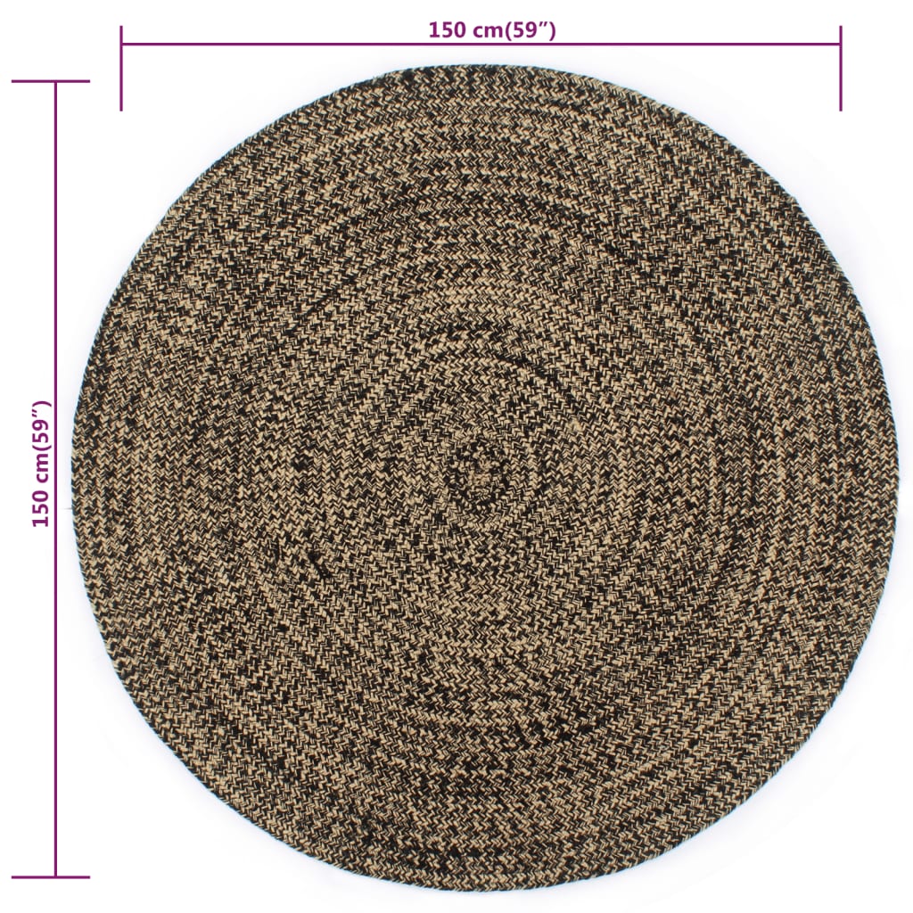 vidaXL Covor manual, negru și natural, 150 cm, iută
