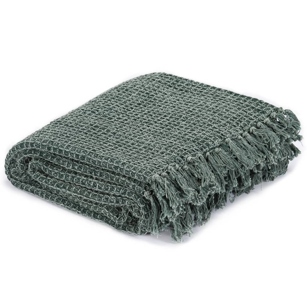 vidaXL Pătură decorativă, verde închis, 160 x 210 cm, bumbac vidaXL Pătură decorativă, verde închis, 160 x 210 cm, bumbac