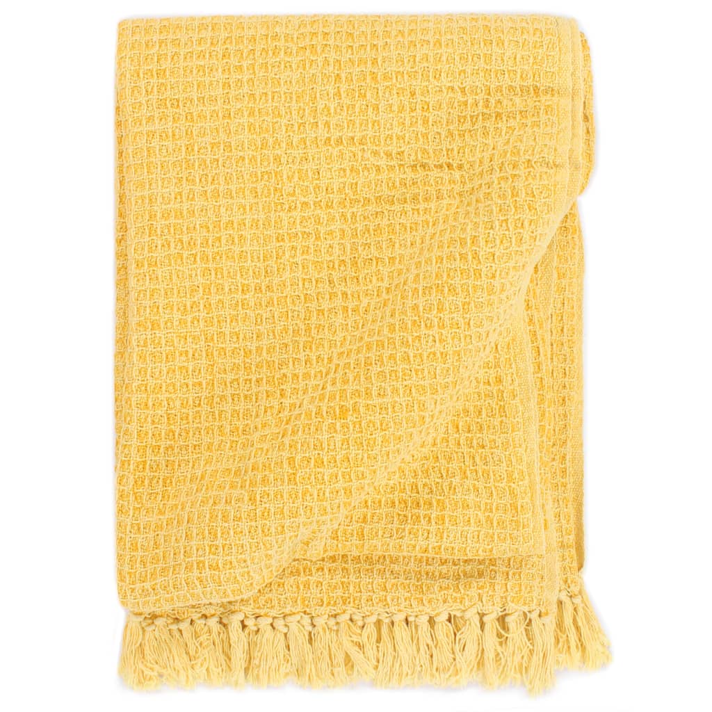 vidaXL Pătură decorativă, galben muștar, 160 x 210 cm, bumbac vidaXL Pătură decorativă, galben muștar, 160 x 210 cm, bumbac