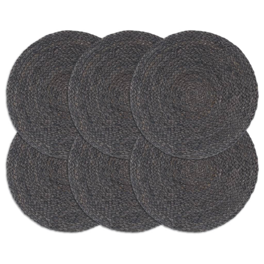 vidaXL Naproane, 6 buc., gri închis, 38 cm, iută, rotund vidaXL Naproane, 6 buc., gri închis, 38 cm, iută, rotund