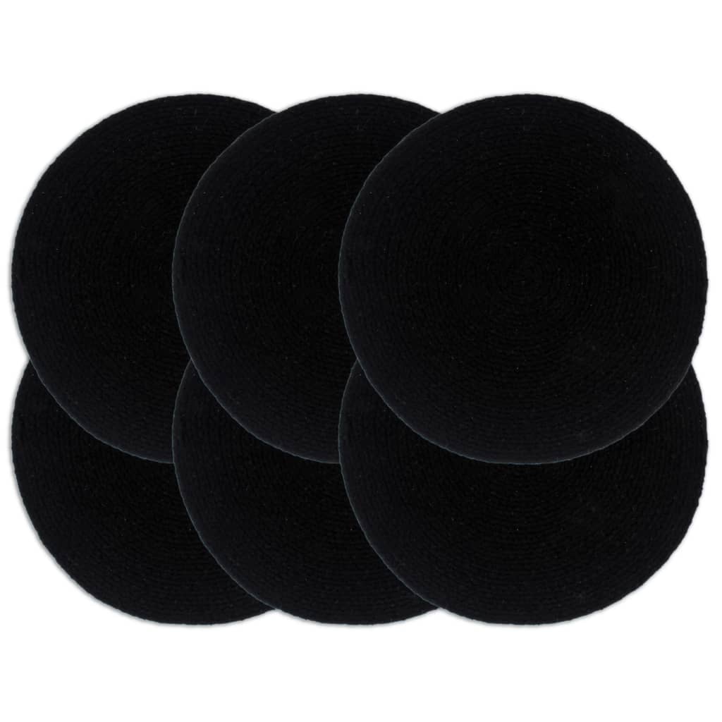 vidaXL Naproane, 6 buc., negru, 38 cm, bumbac, rotund vidaXL Naproane, 6 buc., negru, 38 cm, bumbac, rotund